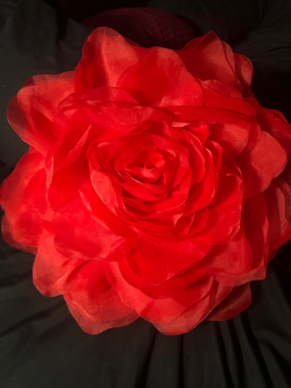 Large Red Fabric Flower Accent Pillow